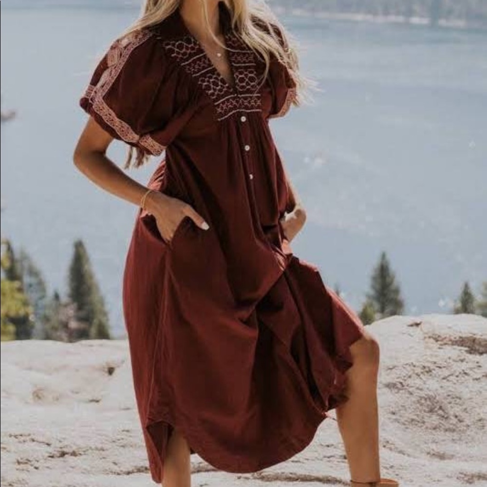 FREE PEOPLE Free People Samantha Shirt Dress, BURGANDY SIZE XS NEW          0105